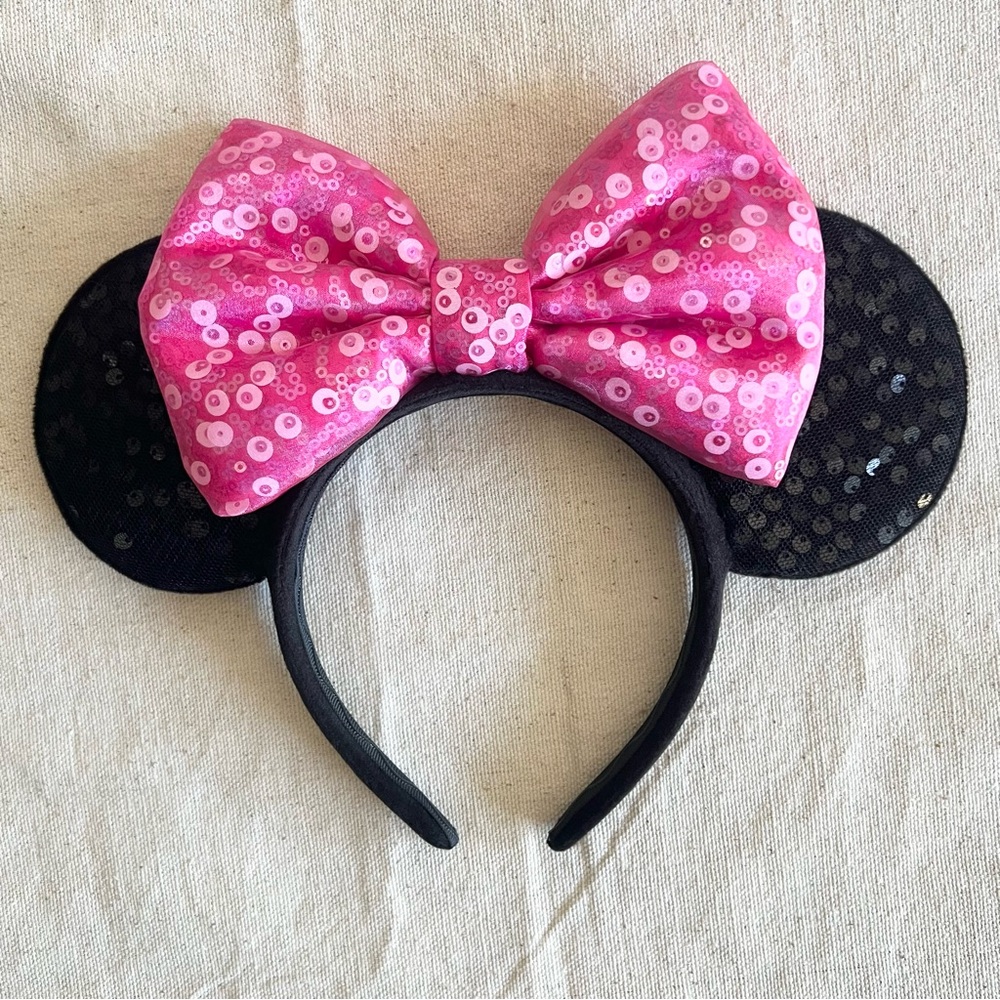 Disney Minnie Mouse Ears Headband For Kids with Sequins and Pink Bow